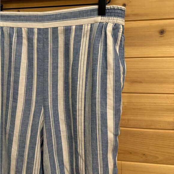 Maeve By Anthropologie Size 10 Linen Blend Vertical Striped Straight Leg Pants - Picture 5 of 12